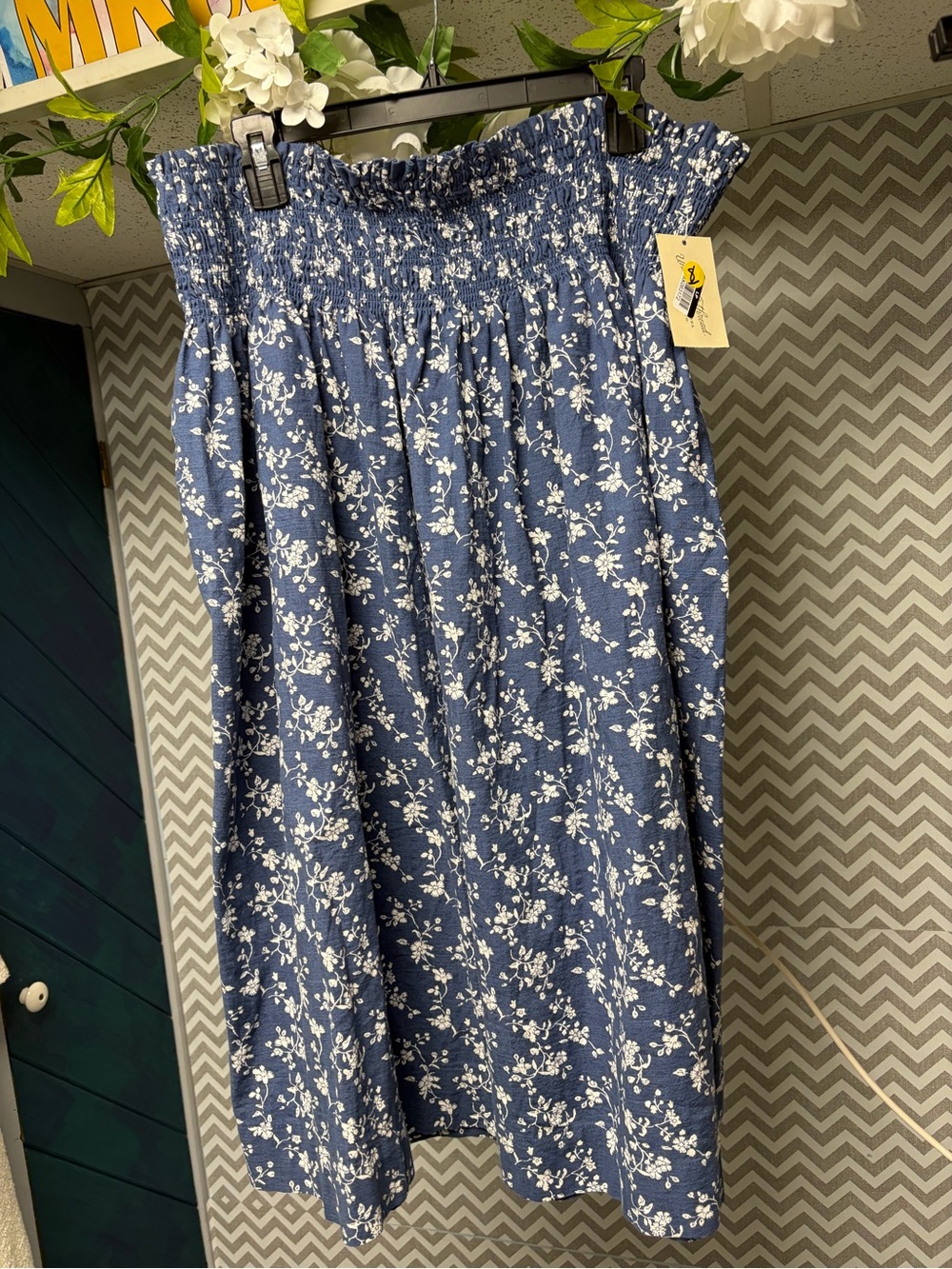 NEW Blue Floral Smocked cotton Skirt NWT